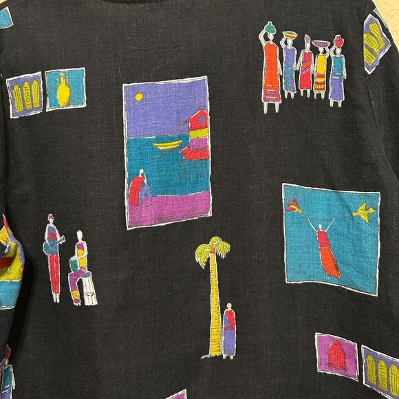 Hot Cotton Boxy Linen Blend Novelty Print Top Medium - Picture 4 of 5